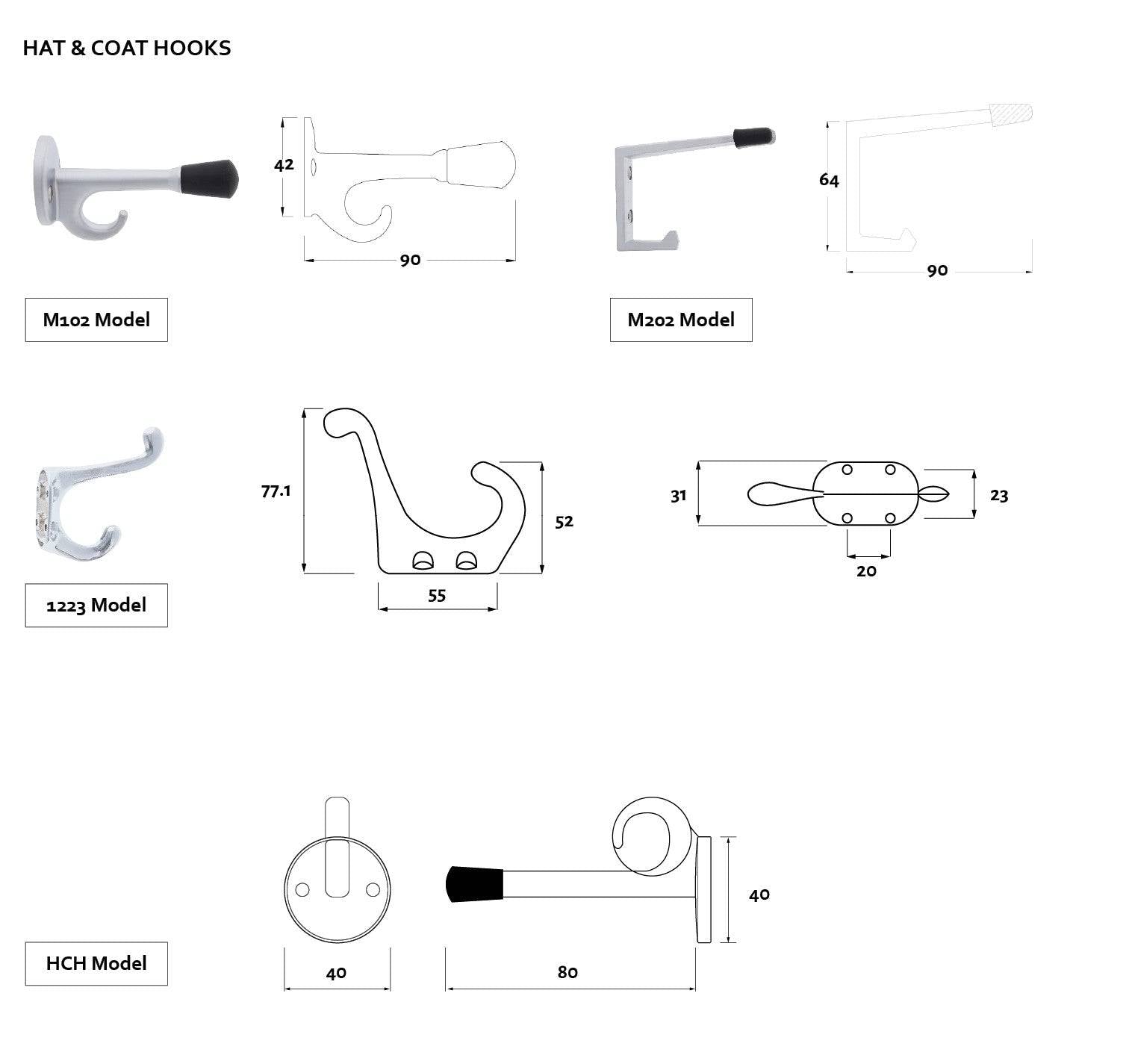 Lenlok M700, Hat and Coat Hook, 2 hole fixing, Poly bag