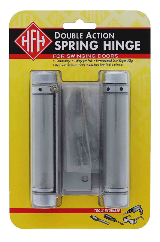 Lenlok Double Action, 100MM Spring Hinge, Display Pack, Satin Chrome