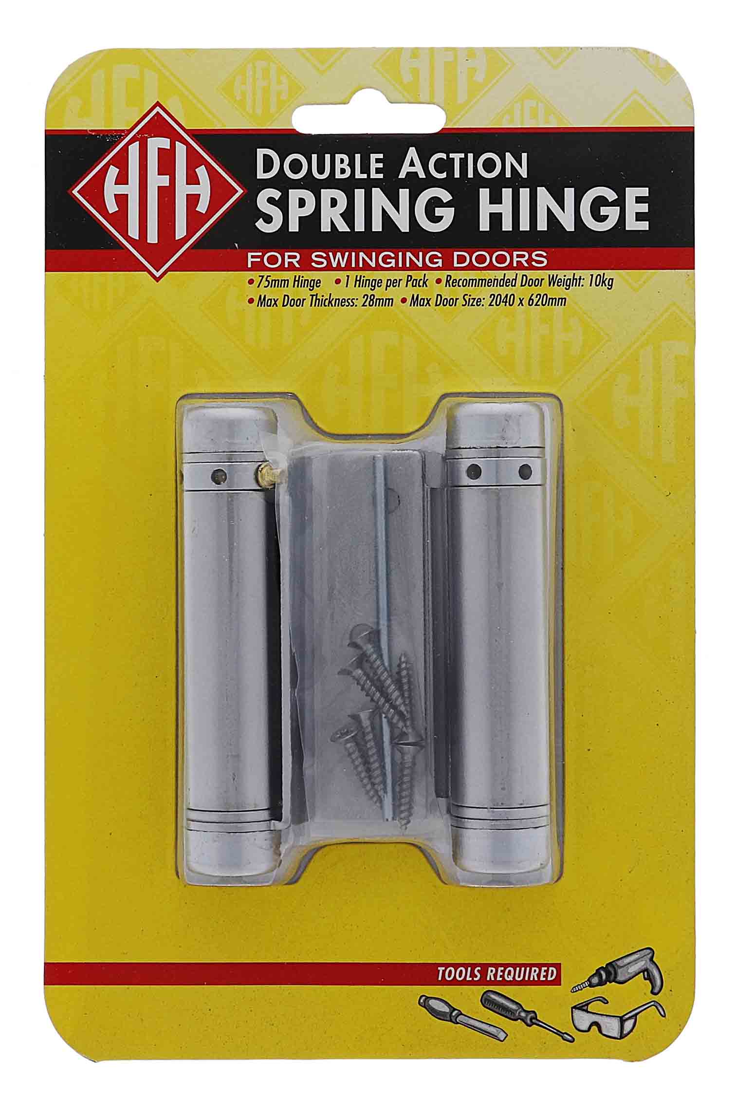 Lenlok Double Action, 75MM Spring Hinge, Display Pack, Satin Chrome