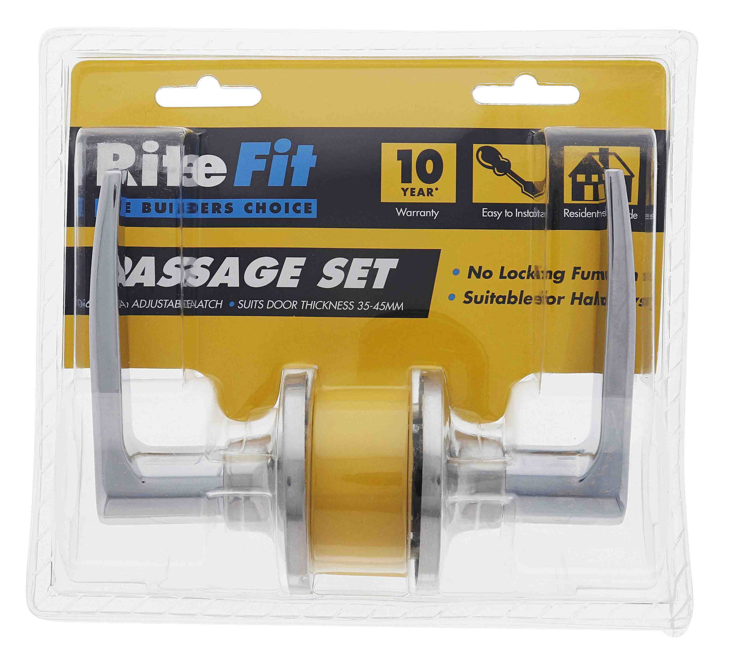 Ritefit 808 Tiebolt Passage Leverset, 60-70mm Backset, Display Pack, Chrome Plate