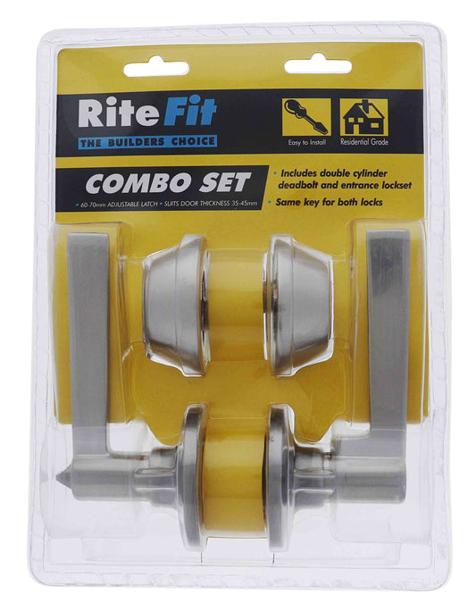 Ritefit 909 Combination Deadbolt set, Keyed to Differ, Display Pack, Stainless Steel