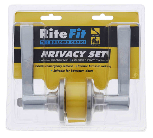 Ritefit 909 Tiebolt Privacy Leverset, 60-70mm Backset, Display Pack, Chrome Plate