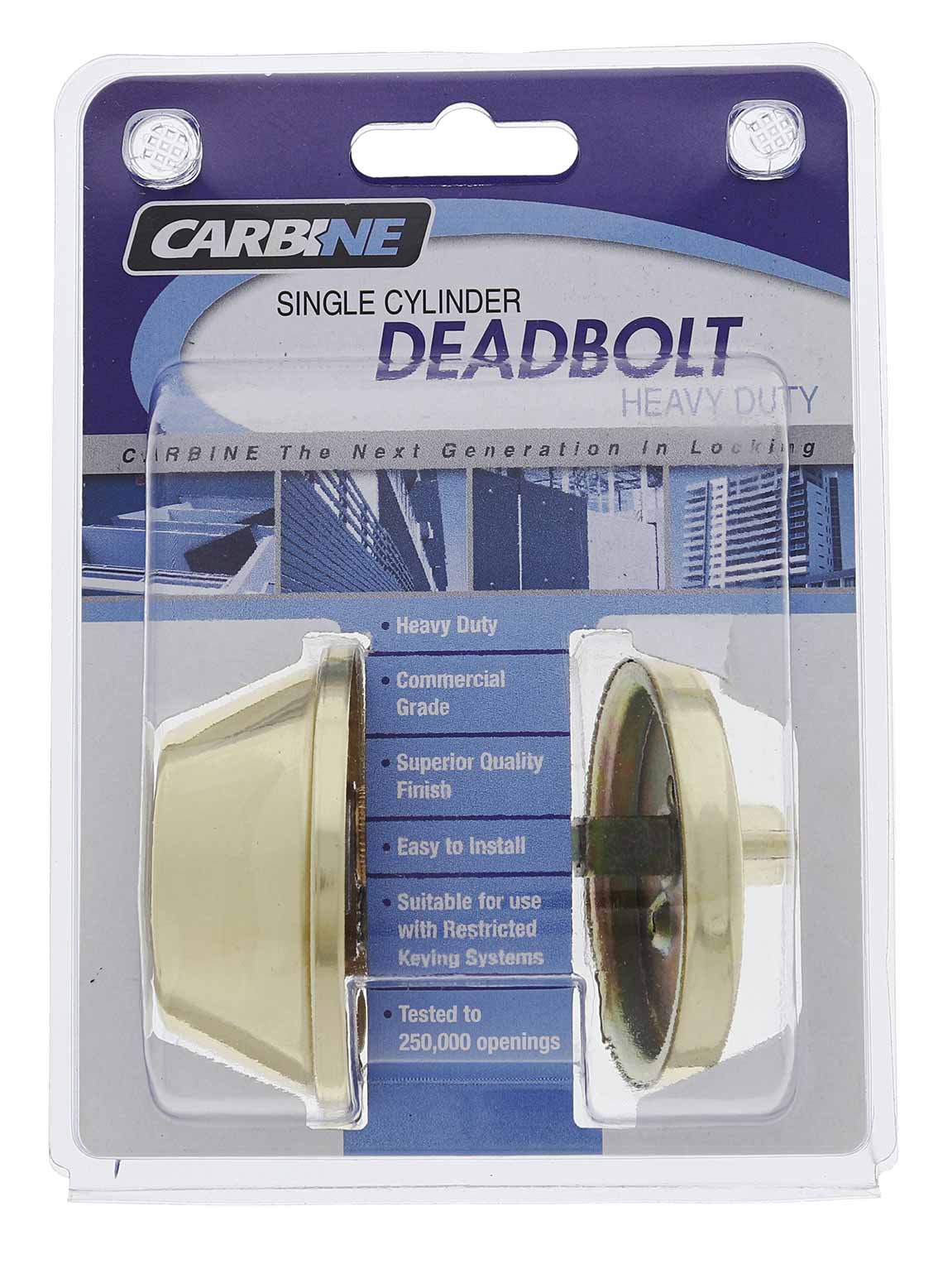 Carbine ALB series Single Cylinder and Turn Deadbolt, 60-70mm backset, C4 Keyed to Differ , Display Pack, Polished Brass