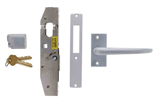 Lenlok C-702, Hinged door, Short Throw, 22mm Bolt, Cylinder and escape lever, Boxed Single, Satin Chrome