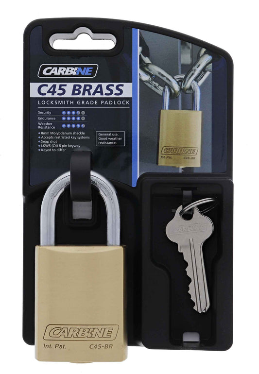 Carbine C45 Brass Padlock, 8MM X 30MM MOLY SHACKLE, Keyed to Differ , Display Pack