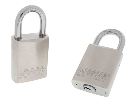Carbine C45 Nickel Plated Brass Padlock, 8MM X 30MM SS SHACKLE, Keyed to Differ , Boxed Single