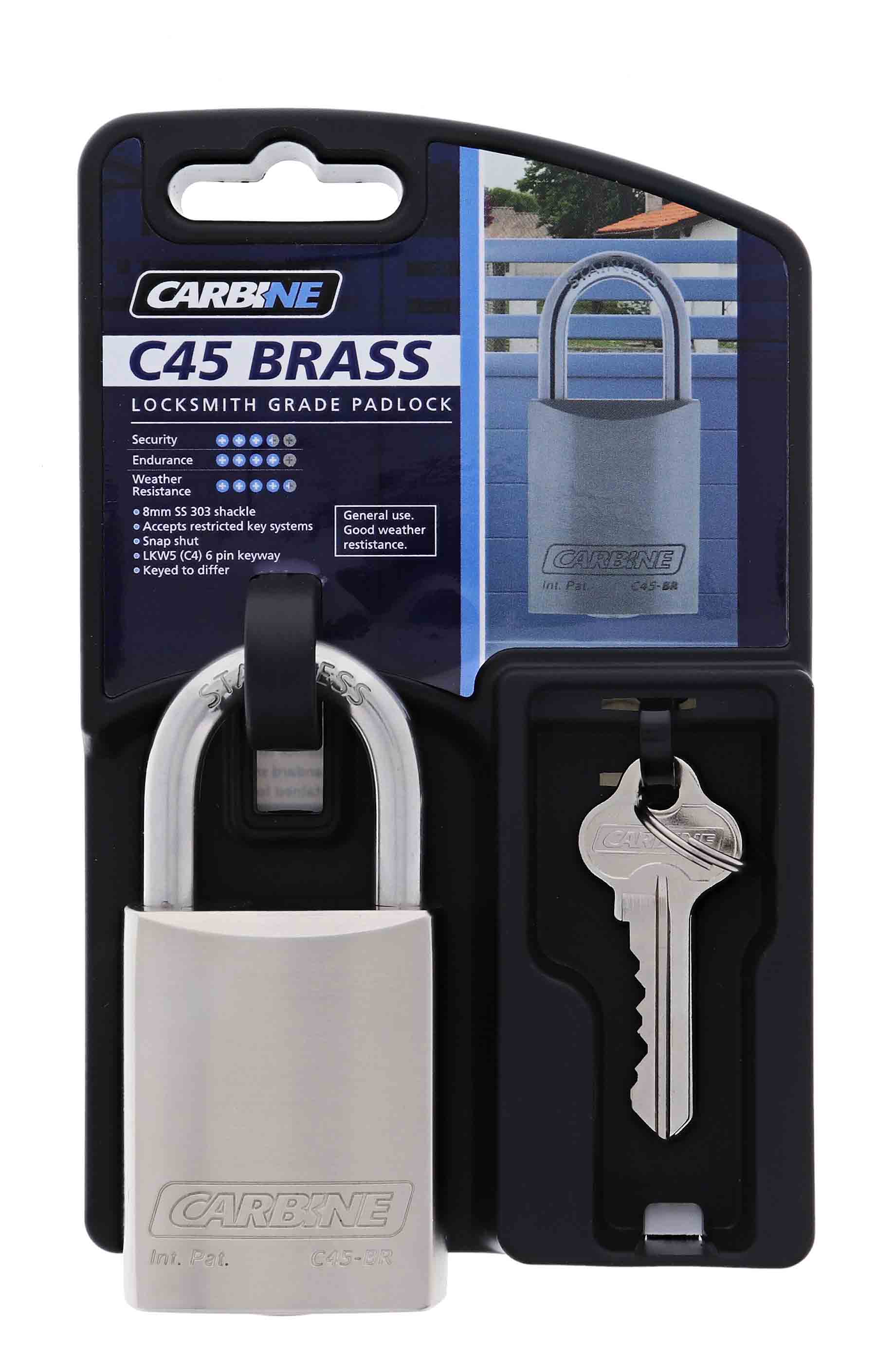 Carbine C45 Steel Padlock, 8MM X 30MM MOLY SHACKLE, Keyed to Differ , Display Pack