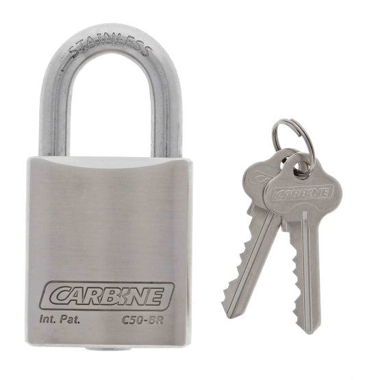 Carbine C50 Brass Padlock, 9.5MM X 30MM SS SHACKLE, Keyed to Differ Boxed Single