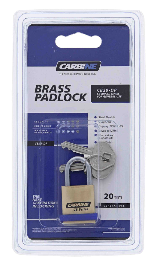 Carbine CB20 20MM Brass Padlock, 13MM x 3.7MM Shackle, Keyed to Differ , Display Pack