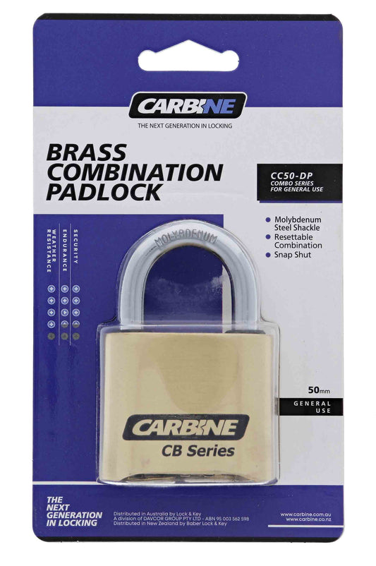 Carbine CC50 50MM Brass 4 Dial Combination Padlock, 26MM x 7.9MM Shackle, Display Pack