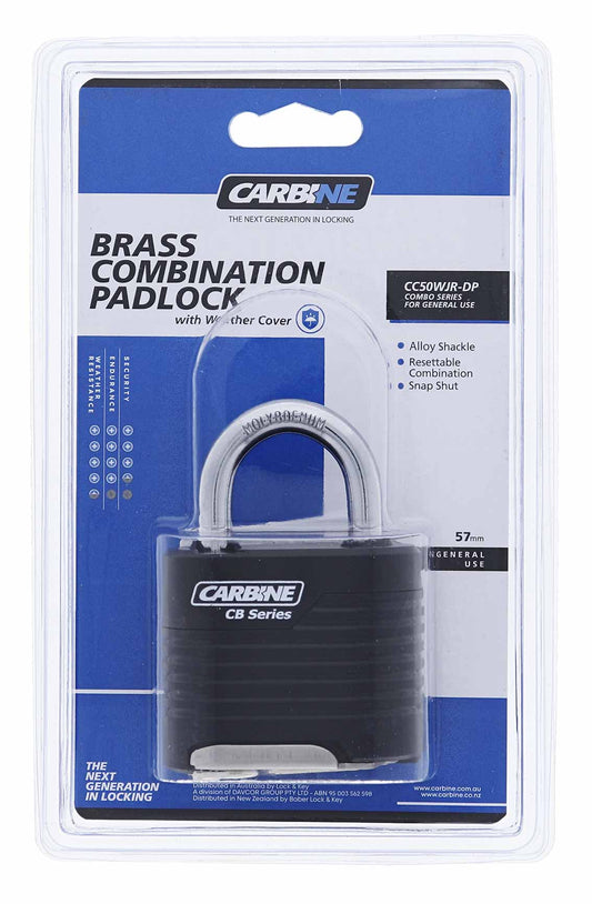 Carbine CC50 50MM Steel with weather cover 4 Dial Combination Padlock, 26MM x 7.9MM Shackle, Display Pack