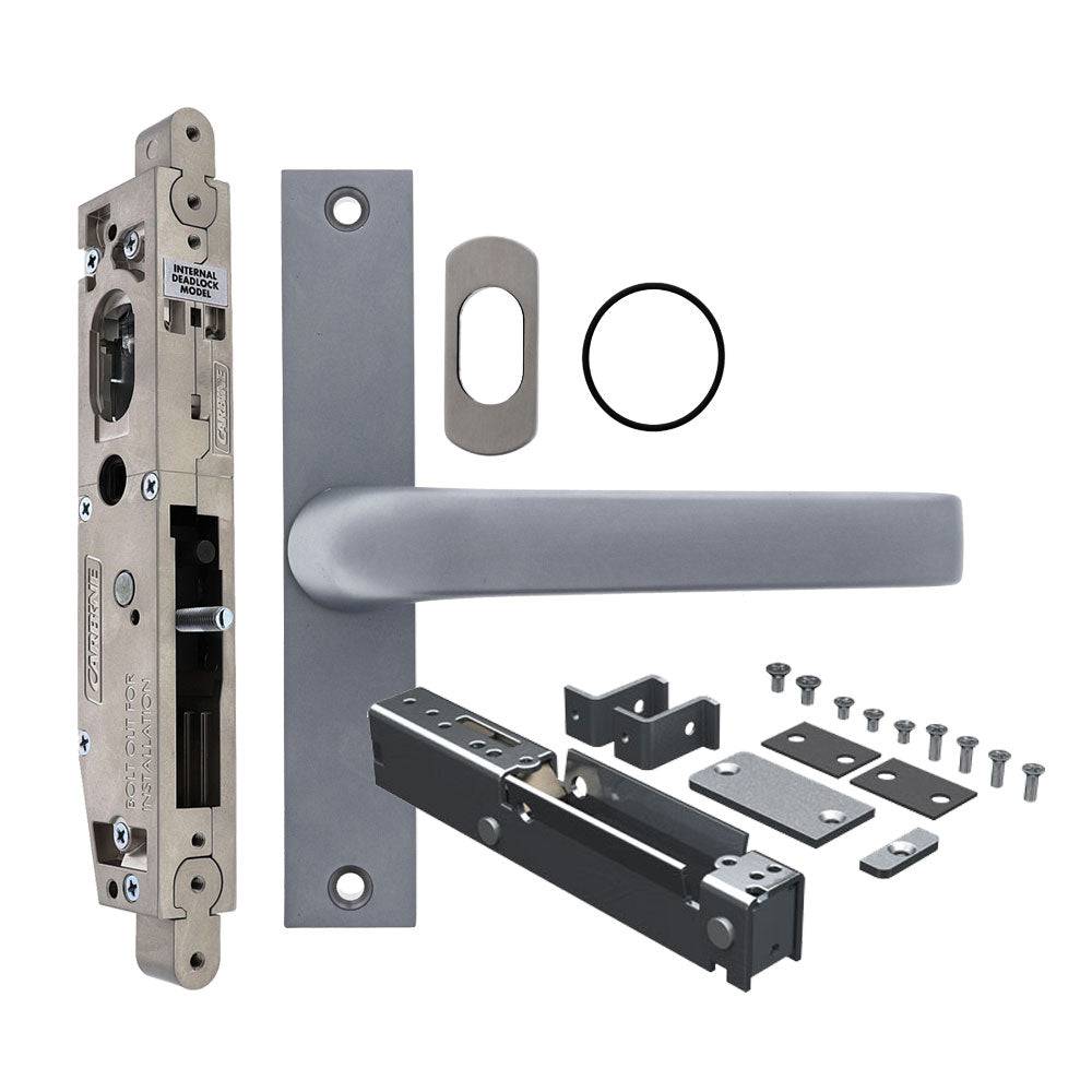 Carbine Acrobat Cylinder and Lever Standard model, Sliding Door, Egress Lever, Less cylinder with escutcheon, suits Aluminium, Includes Latching Strike, Less Bolt