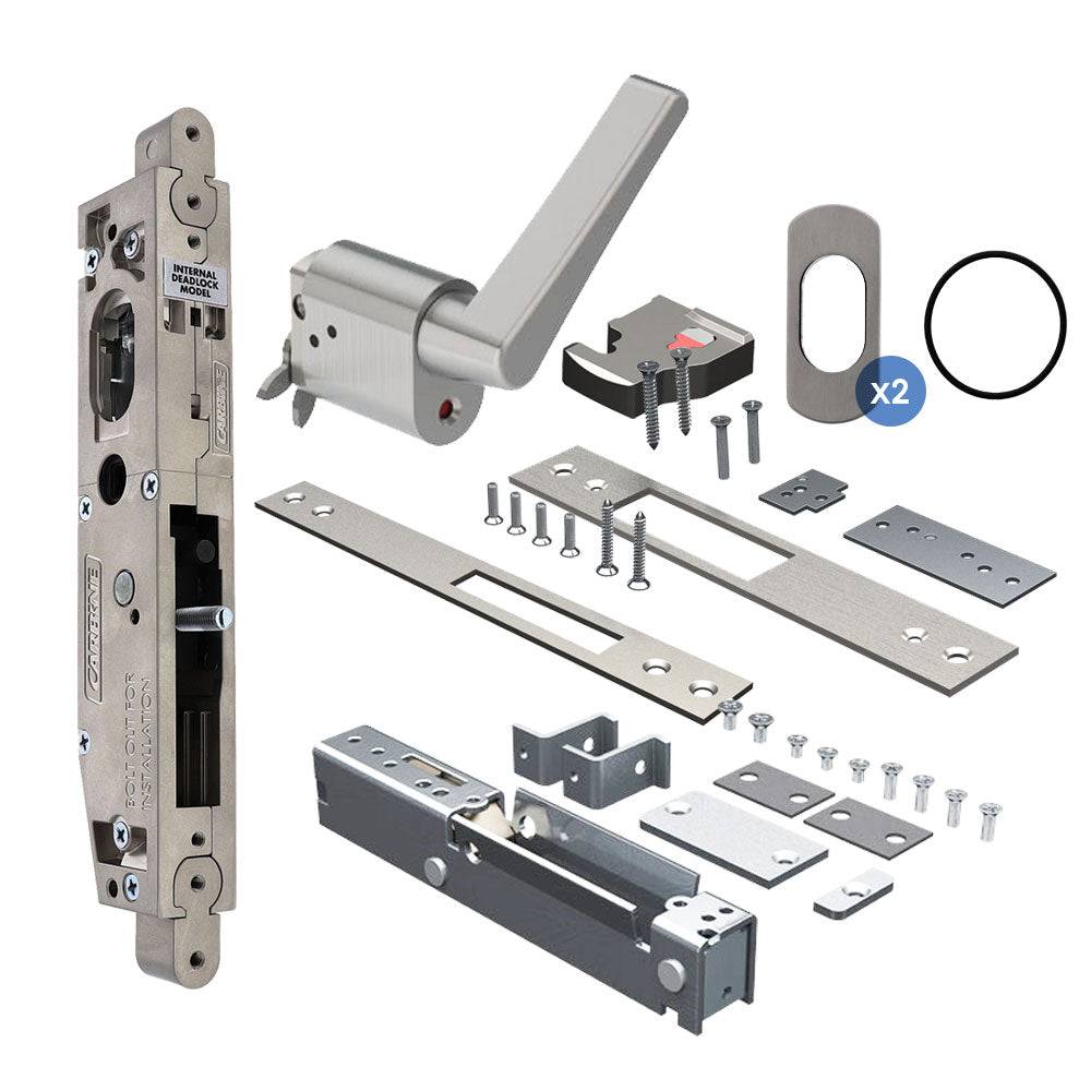 Carbine Acrobat Cylinder and Escape Turn Standard model, Sliding Door, Escape Turn Lever, Less cylinder with escutcheons, suits Timber, Includes Latching Strike, Hook Bolt