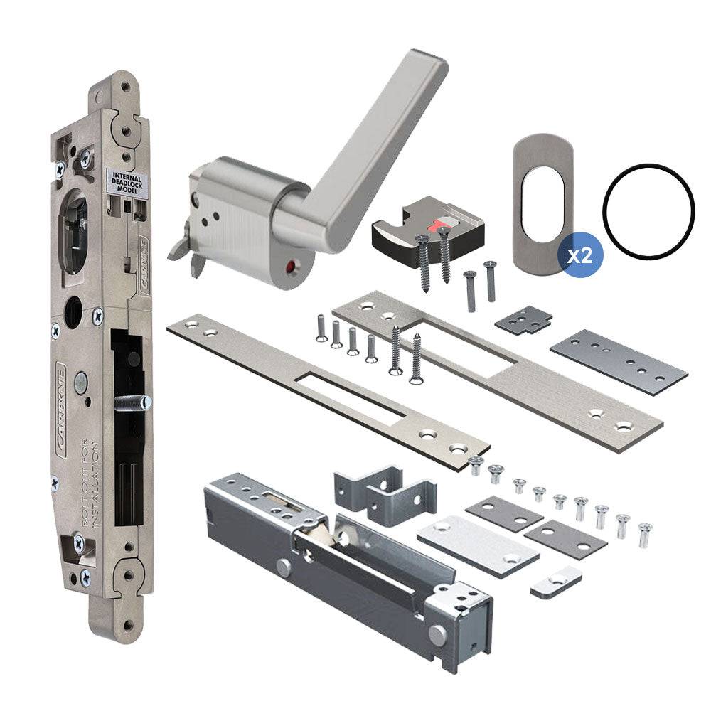 Carbine Acrobat Cylinder and Escape Turn Standard model, Sliding Door, Escape Turn Lever, Less cylinder with escutcheons, suits Timber, Includes Latching Strike, Long Bolt