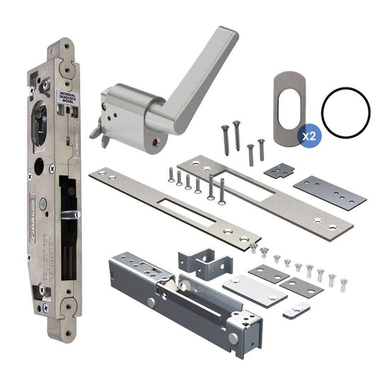 Carbine Acrobat Cylinder and Escape Turn Standard model, Sliding Door, Escape Turn Lever, Less cylinder with escutcheons, suits Timber, Includes Latching Strike, Less Bolt