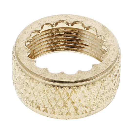 Carbine PD cylinder cap made of brass with a knurled grip design and internal threading for secure attachment to compatible lock cylinders.
