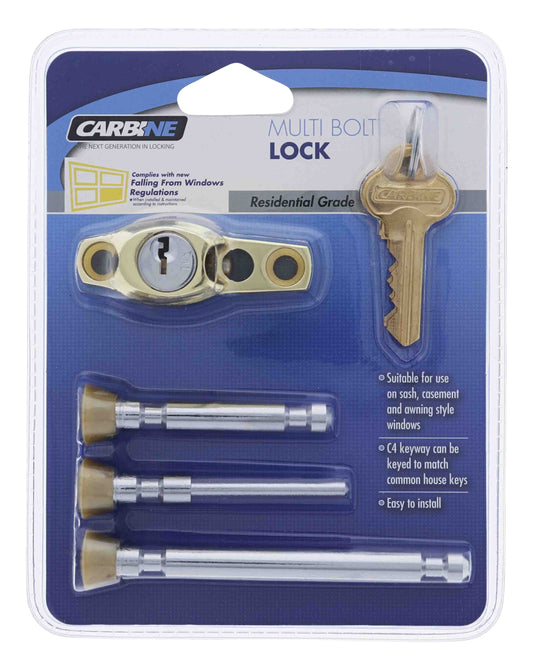 Carbine CMB Multi Bolt Lock , C4 Keyed Alike KA1, Display Pack, Polished Brass