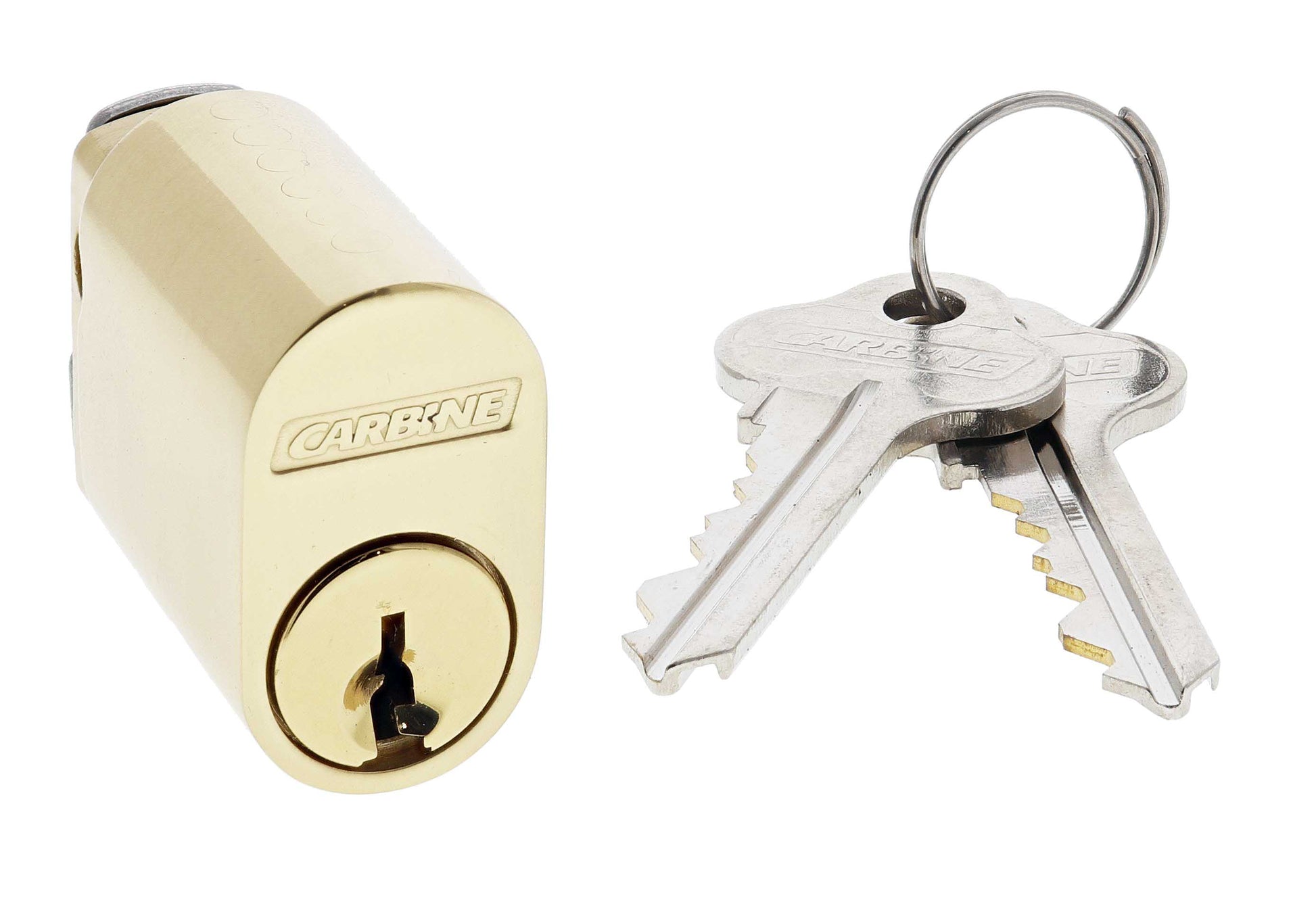 Carbine Oval Cylinder, 6 pin X Cam, C4 Keyed Alike KA1, Boxed, Polished Brass