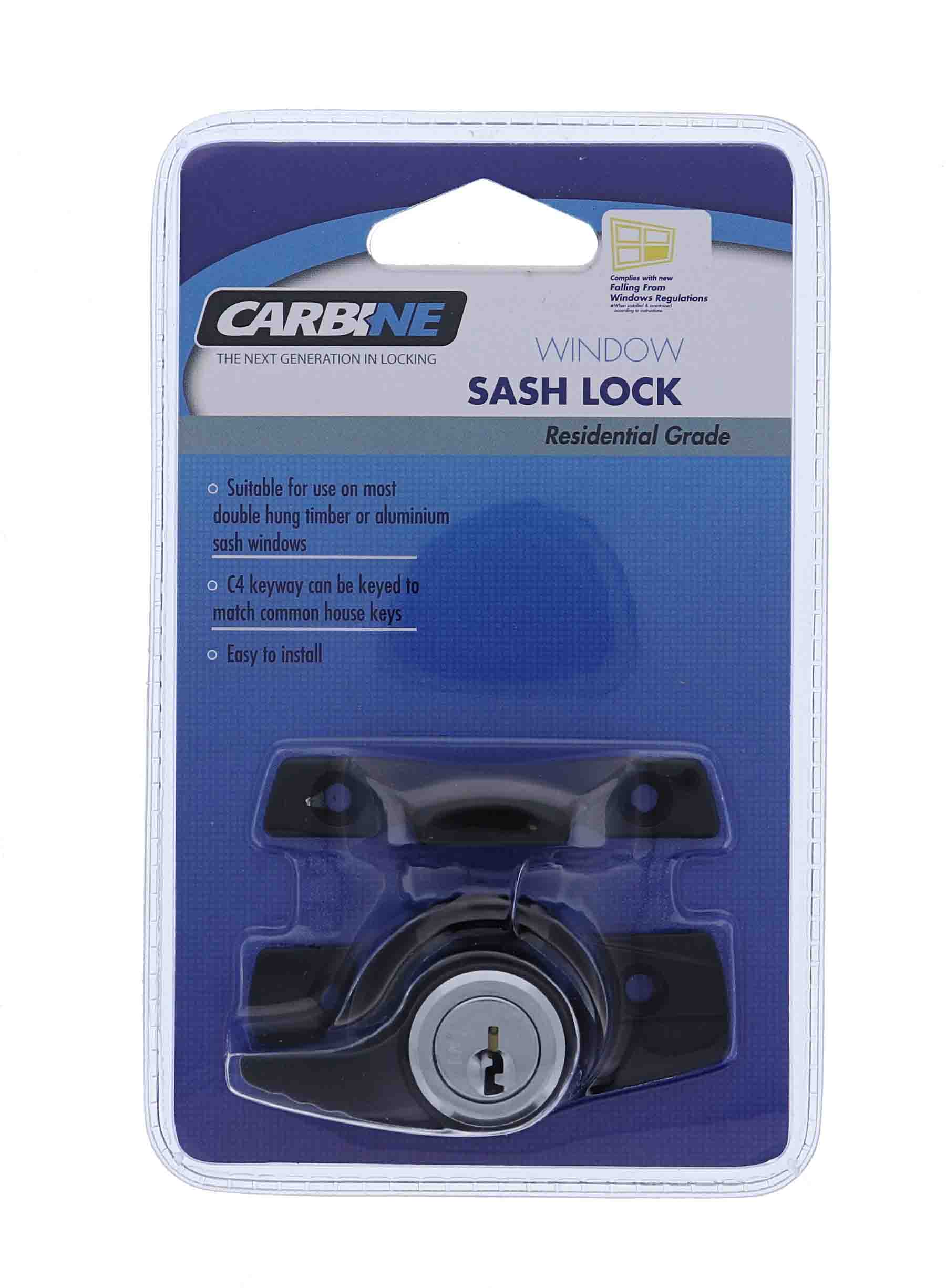 Carbine CSW Sash Window Lock , C4 Keyed Alike KA1, Display Pack, Black