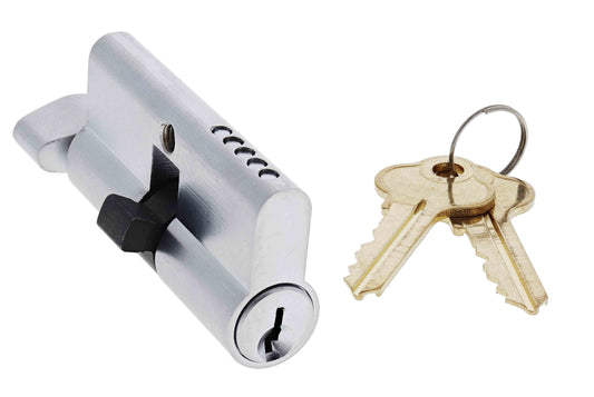 Lenlok Euro Cylinder and turn Cylinder, Fixed Cam, 5 pin, C4 Keyed to Differ , Satin Chrome Boxed