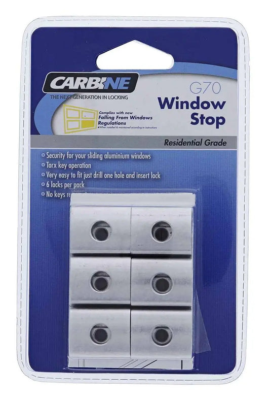 Carbine G70 Window Stop, Display Pack of 6, Silver