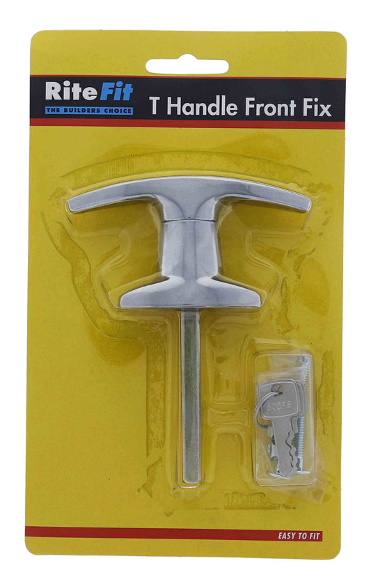 Lenlok GHFF T Handle, Front Fixing, 75MM Spindle, Keyed to Differ , , Chrome Plate, Display Pack