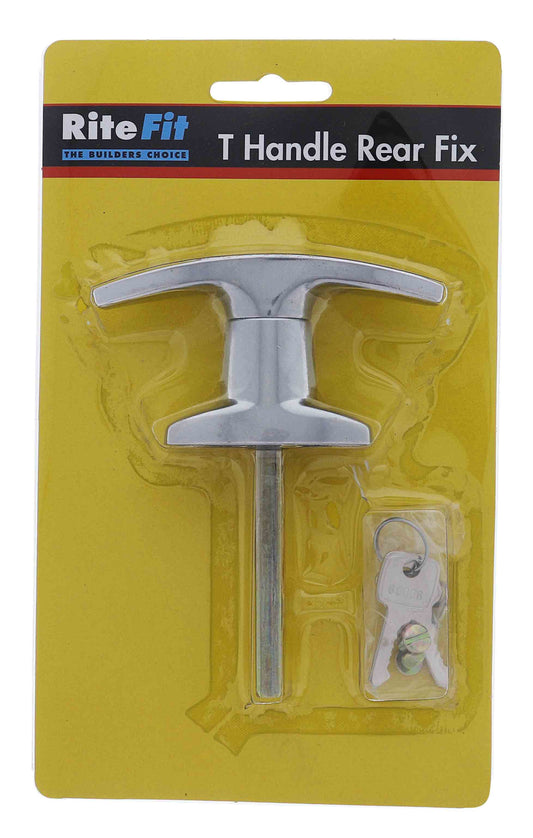 Lenlok GHRF T Handle, Rear Fixing, 75MM Spindle, Keyed to Differ , , Chrome Plate, Display Pack