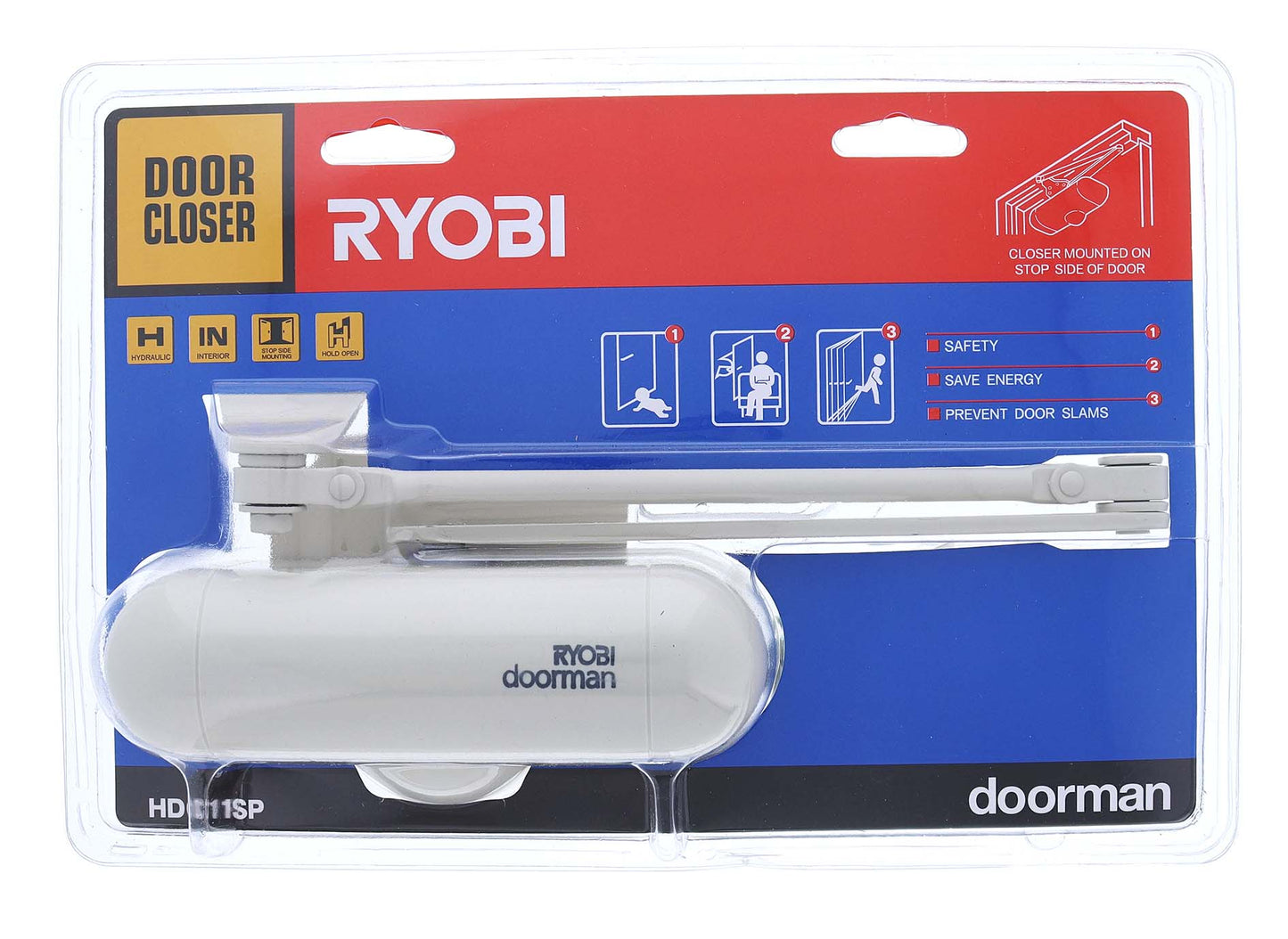 Ryobi HDC11 Series, Non Fire Rated, 30kg Door Closer, Hold Open, Display Pack, Ivory