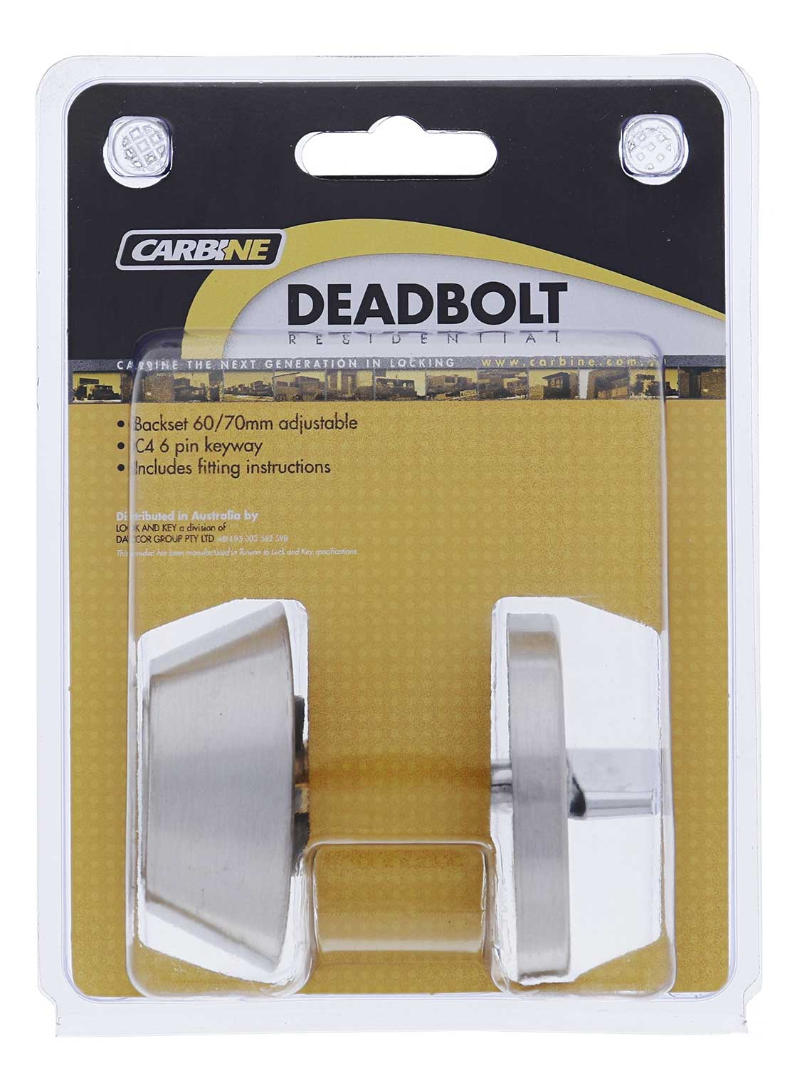 Carbine LB Residential Series Standard Cylinder and Turn Deadbolt, 60-70mm backset, C4 Keyed to Differ , Display Pack, Satin Stainless Steel