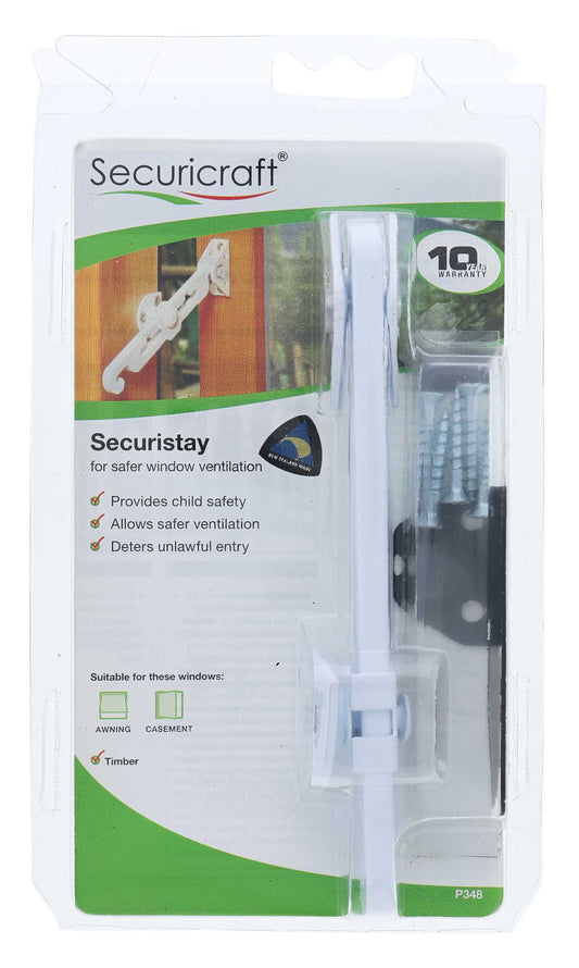 Securicraft P348, Timber Window Stay, Display Pack, White