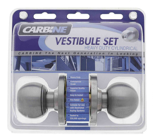 Carbine Epsom 3000 Cylindrical Vestibule set, 70mm backset, C4 Keyed to Differ, Display Pack, Satin Stainless Steel