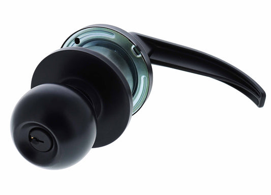 Carbine Newmarket 3000 Cylindrical Entrance set, Knob disabled lever, 70mm backset, C4 Keyed to Differ, Boxed, Matte Black