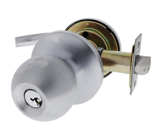 Carbine 4000 Sandown Tiebolt Entrance Disability Knob Lever set, C4 Keyed to Differ, Boxed, Satin Stainless Steel