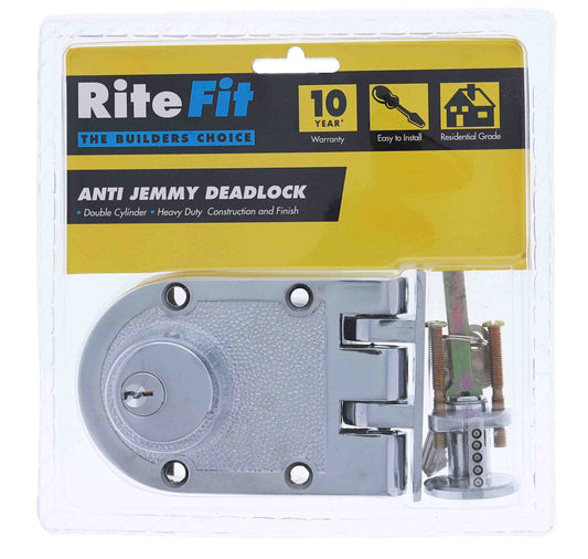 Lenlok Rjp-2 Double Cylinder Anti-Jemmy Deadlock, 60mm backset, C4 Keyed to Differ , Display Pack, Chrome Plate