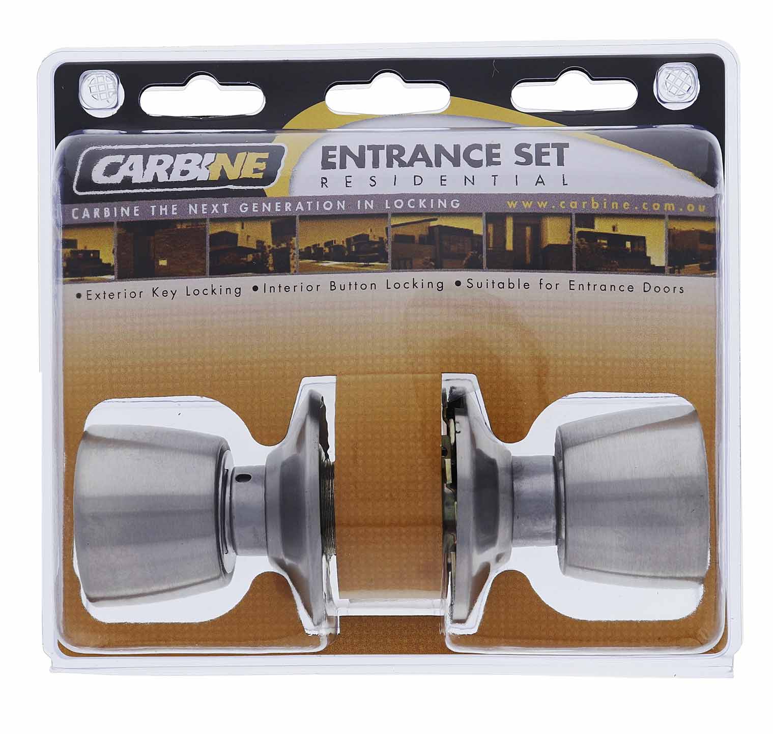 Carbine Caulfield SC6000 Cylindrical Entrance set, C4 Keyed to Differ, Display Pack, Satin Stainless Steel