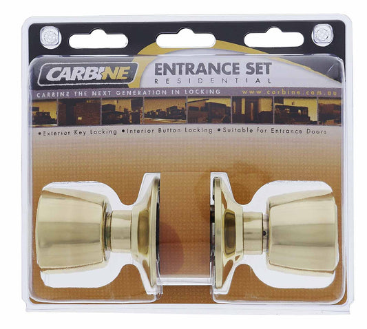 Carbine Caulfield SC6000 Cylindrical Entrance set, C4 Keyed to Differ, Display Pack, Polished Brass