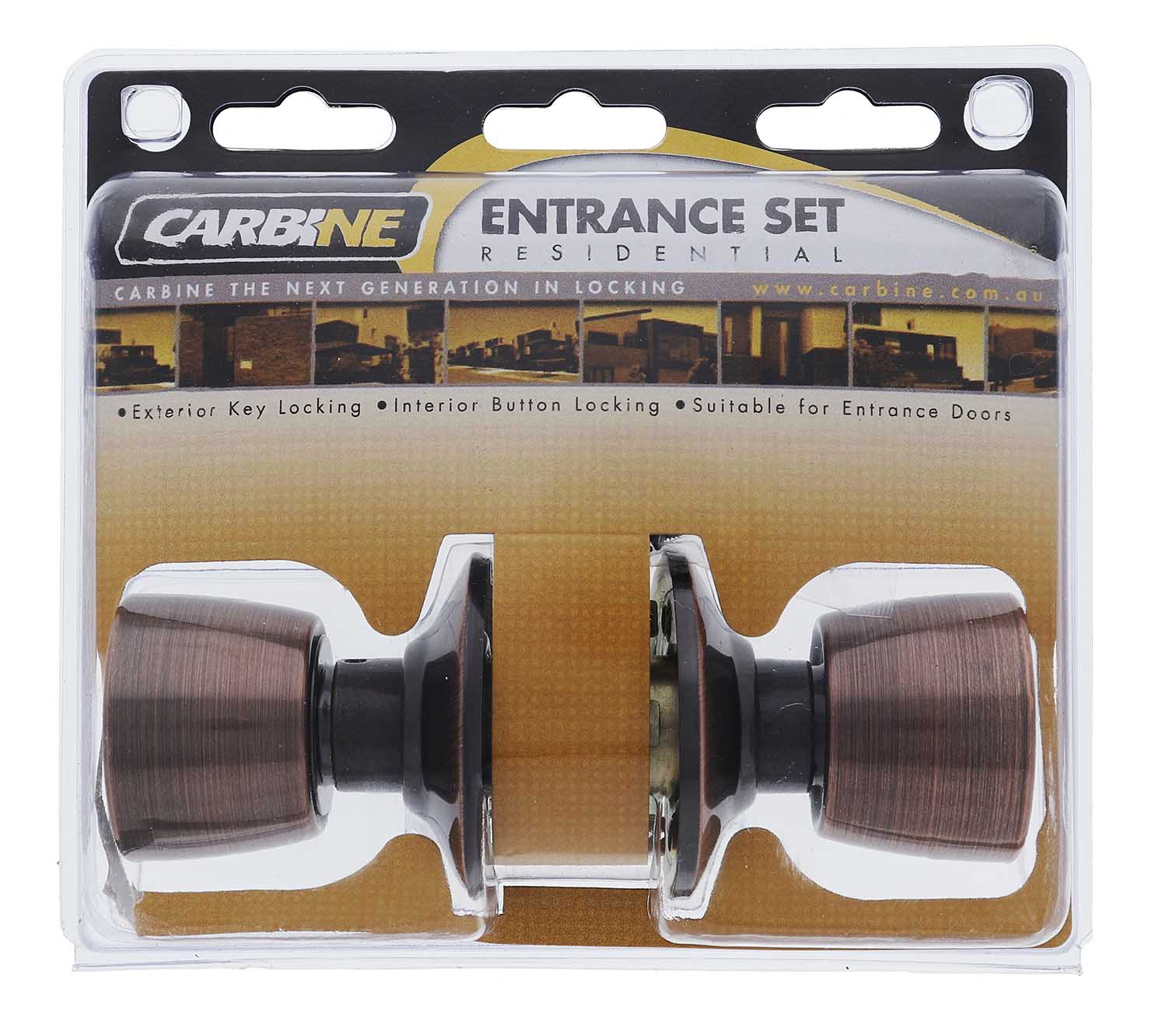 Carbine Caulfield SC6000 Cylindrical Entrance set, C4 Keyed to Differ, Display Pack, Antique Bronze