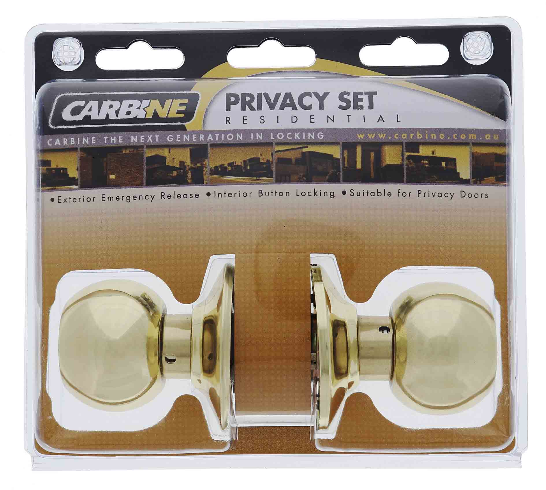 Carbine Aintree SC9000 Cylindrical Privacy set, , Display Pack, Polished Brass