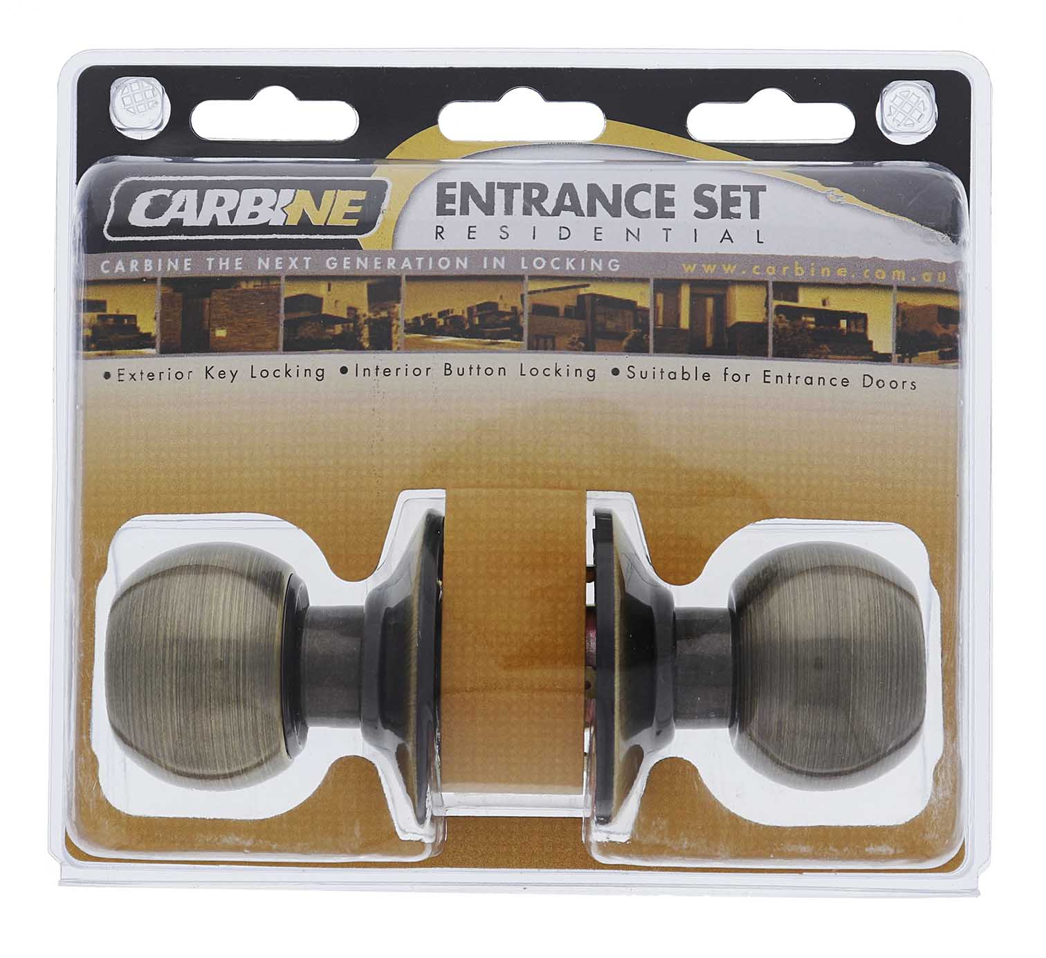 Carbine Aintree SC9000 Cylindrical Entrance set, C4 Keyed to Differ , Display Pack, Antique Brass