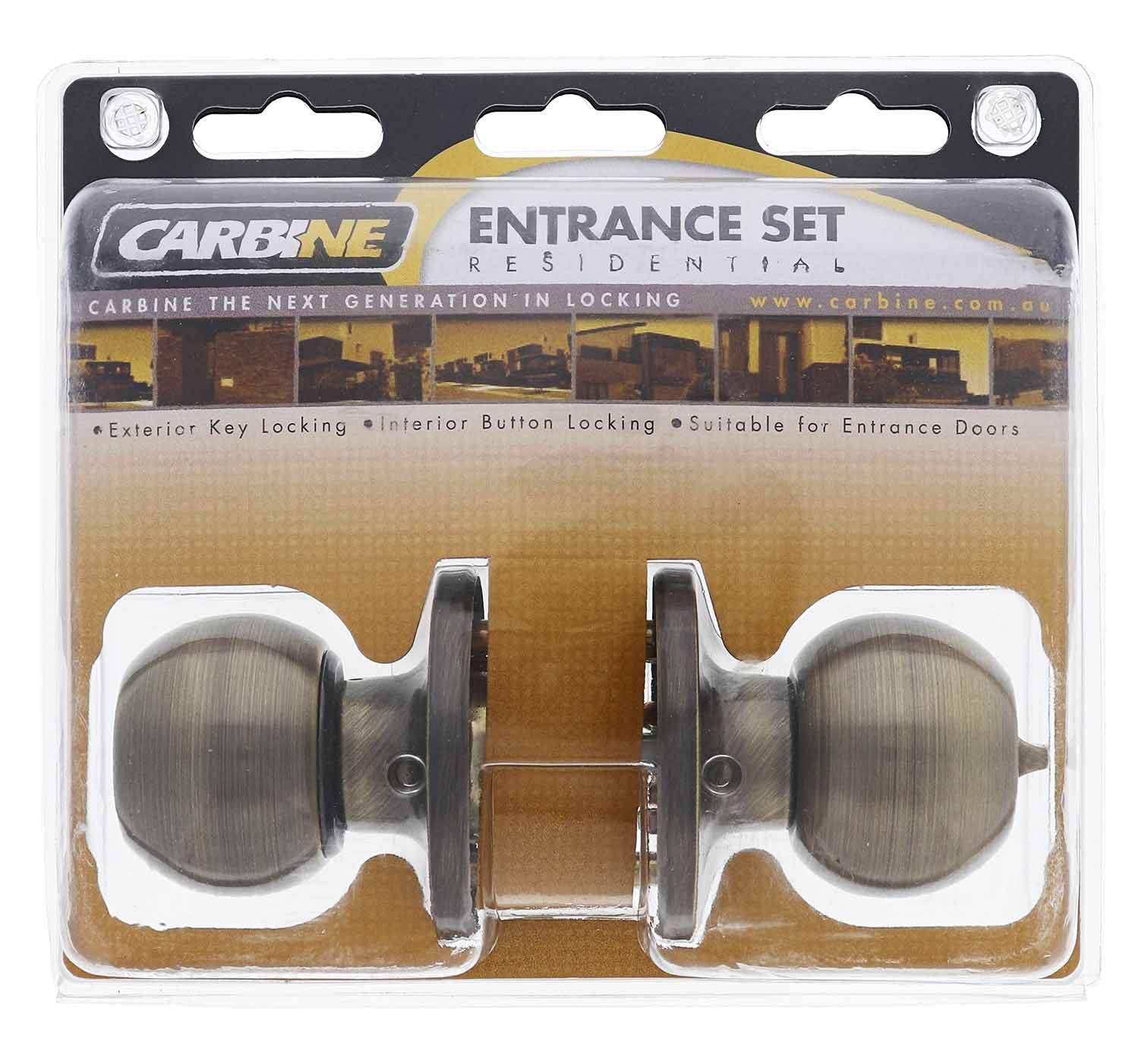 Carbine Aintree SS9000 Tiebolt Entrance set, , C4 Keyed to Differ , Display Pack, Antique Brass