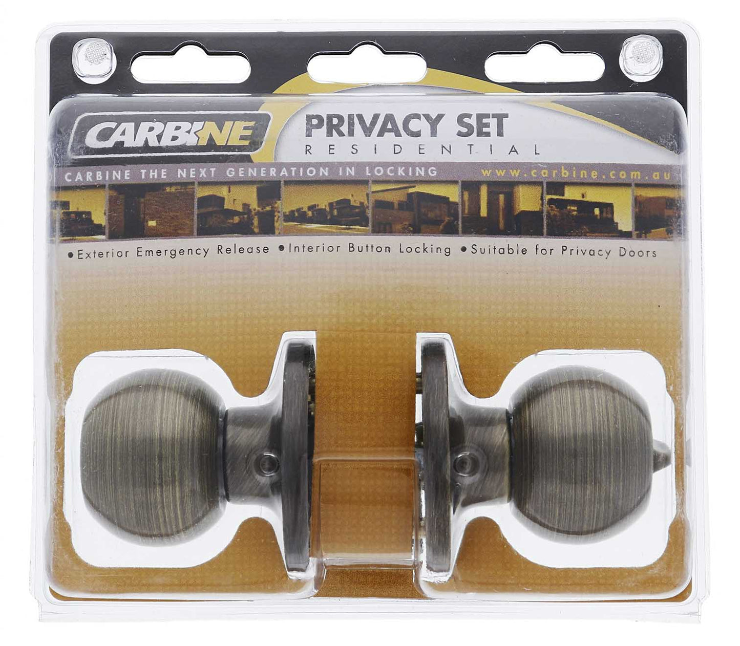 Carbine Aintree SS9000 Tiebolt Privacy set, , , Display Pack, Antique Brass