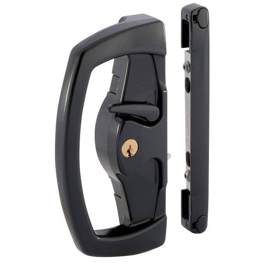 Gainsborough Sliding Door Lock Double Cylinder, Standard Outer Pull, D inner pull, Black