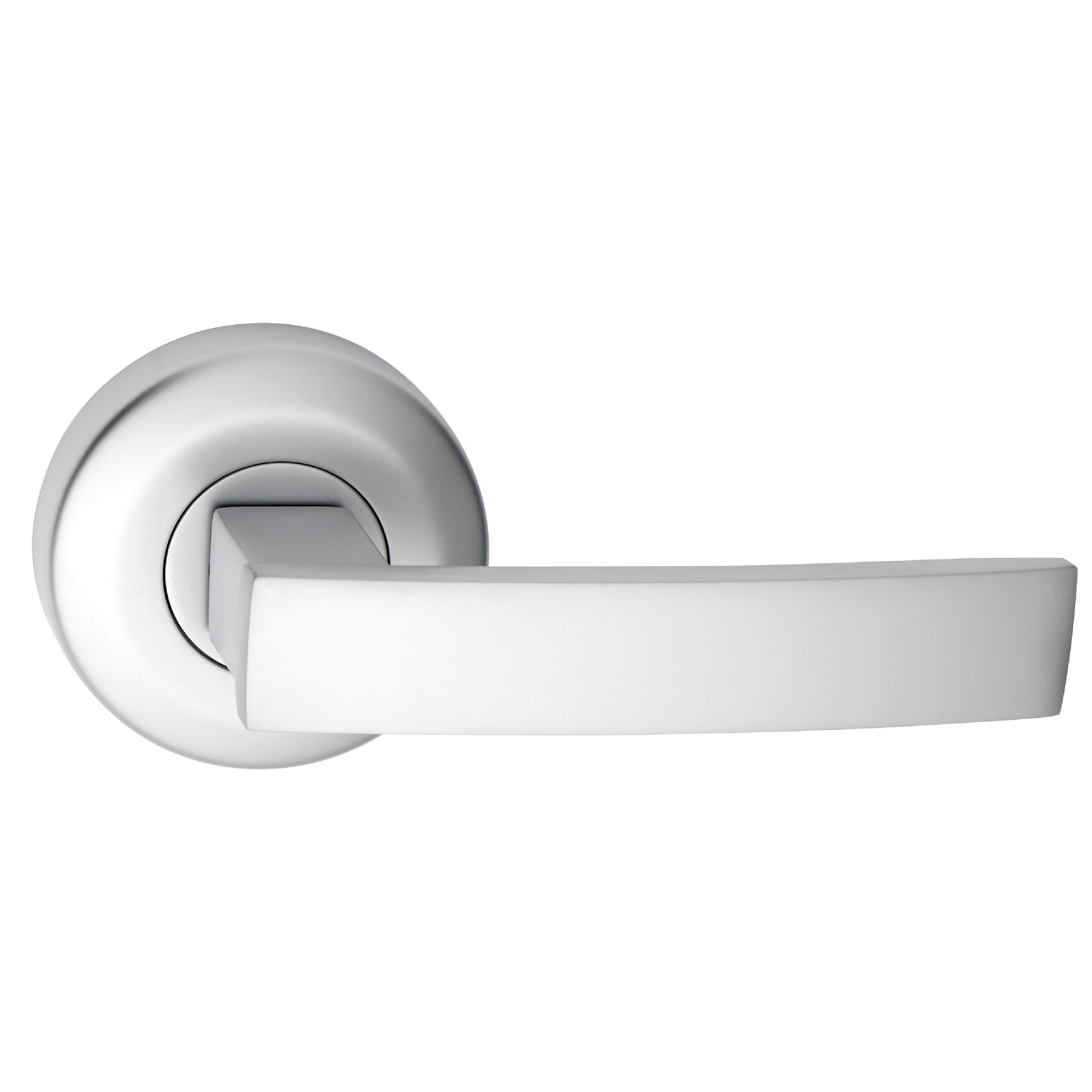 Neue Angular Round Rose Passage Lever Set in Satin Chrome